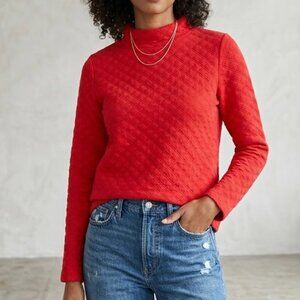 J.Crew Red Quilted Textured Turtleneck Sweater XXS Long Sleeve Knit Top